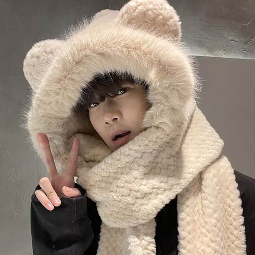 2024新款小熊毛绒加绒加厚保暖帽