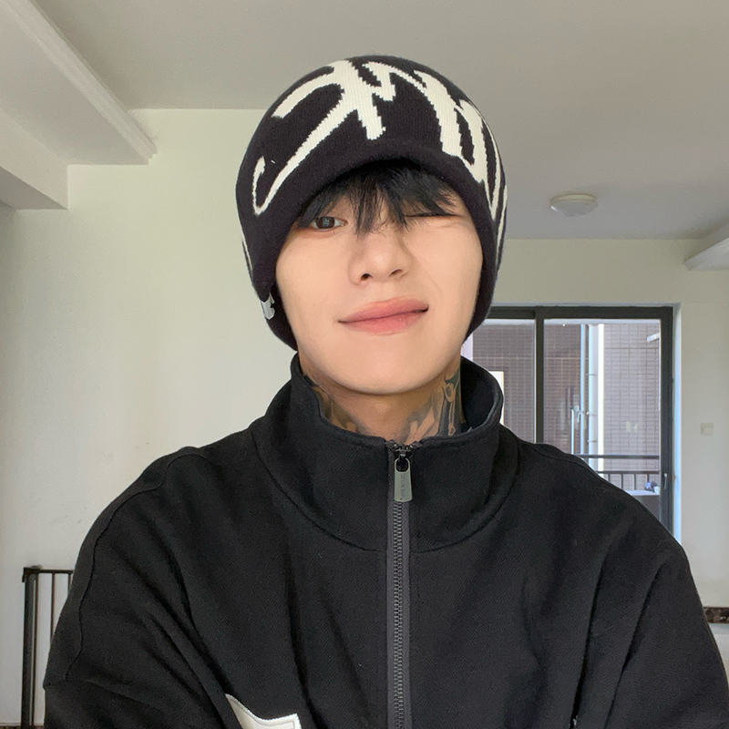 美式街头字母提花男士针织帽子