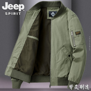 JEEP吉普夹克男春秋季薄款棒球领工装潮牌青年宽松大码飞行员外套