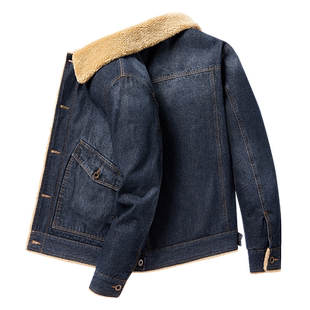 JEEP吉普冬季牛仔外套男工装大码保暖棉服男羊羔绒潮流飞行员夹克
