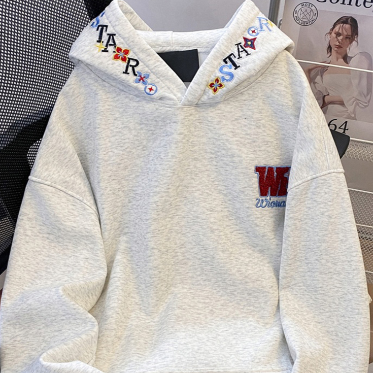 刺绣美式字母连帽纯棉卫衣男2025秋冬加绒韩版宽松ins外套上衣潮