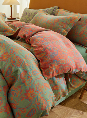 纯棉双层纱布被套A类复古色织提花双面全棉纱被罩单件秋冬季家用