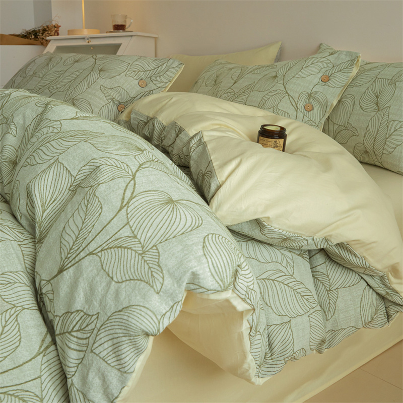 全棉色织提花双层纱四件套简约纯棉纱布单人宿舍双人床单被套床笠