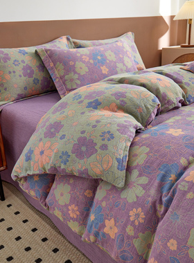 A类纯棉双层纱被套单件夏季小清新色织提花双面全棉纱布床单被罩