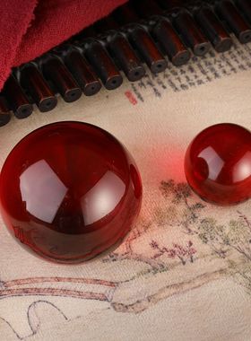 透明水晶球摆件红色彩色玻璃球