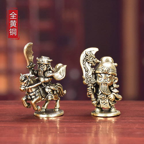 纯黄铜骑马关公小号带刀关公摆件