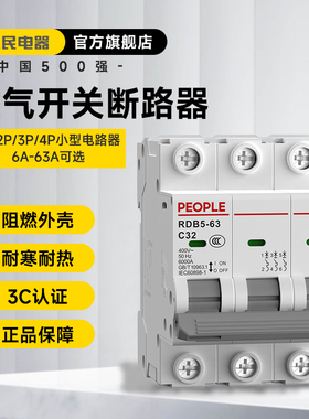 m人民电器空气开关RDB5家用小型断路器2p63A空开短路保护1p 3p4p