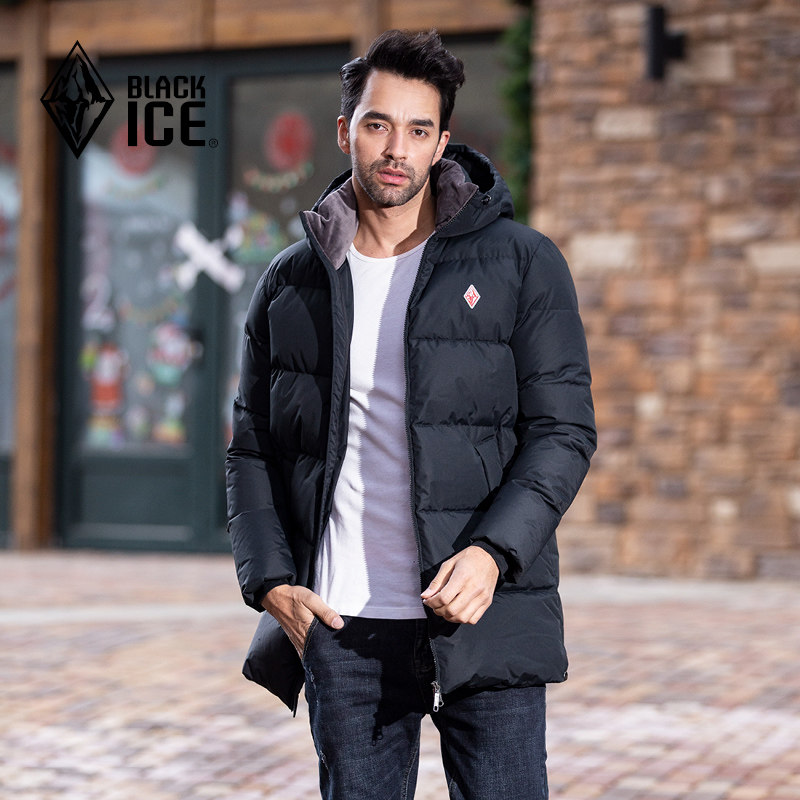 黑冰新款f8516男士中长款加厚羽绒服冬季防寒连帽保暖羽绒衣外套