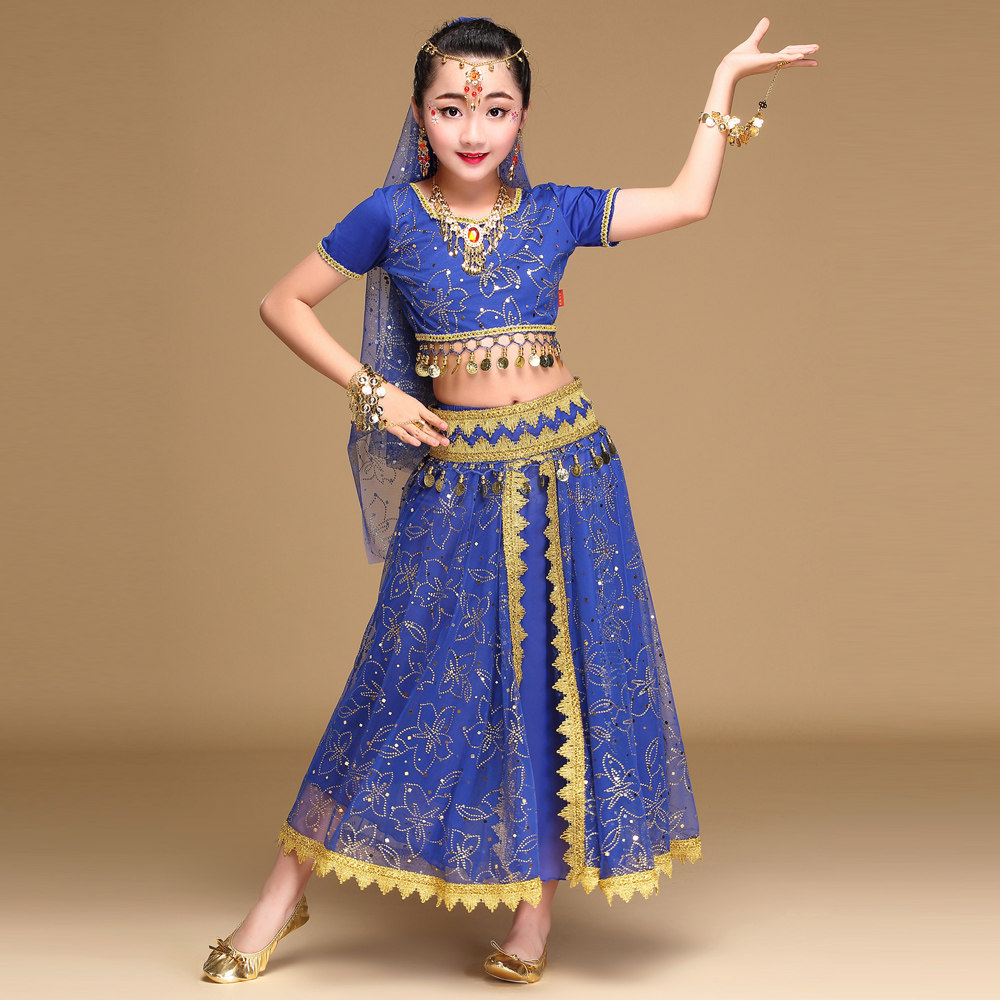 印度舞蹈服装儿童肚皮舞新款套装女童民族表演服新疆舞女孩演出服