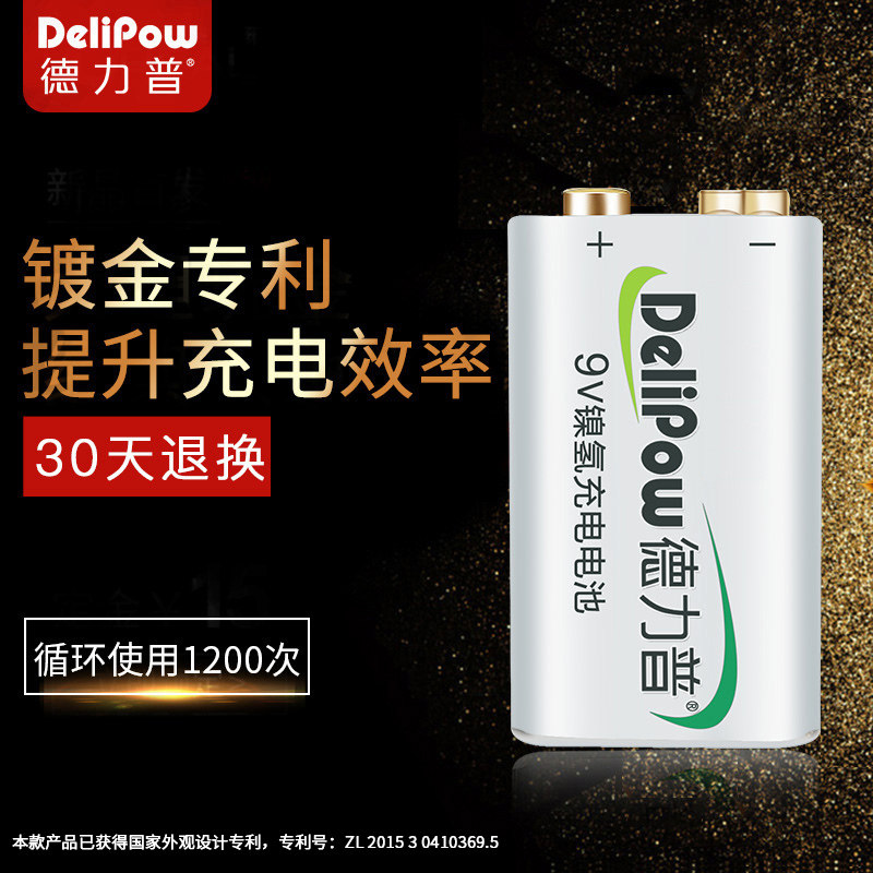 德力普9V充电电池1节万用表麦克话筒玩具报警器方块叠层九伏9号