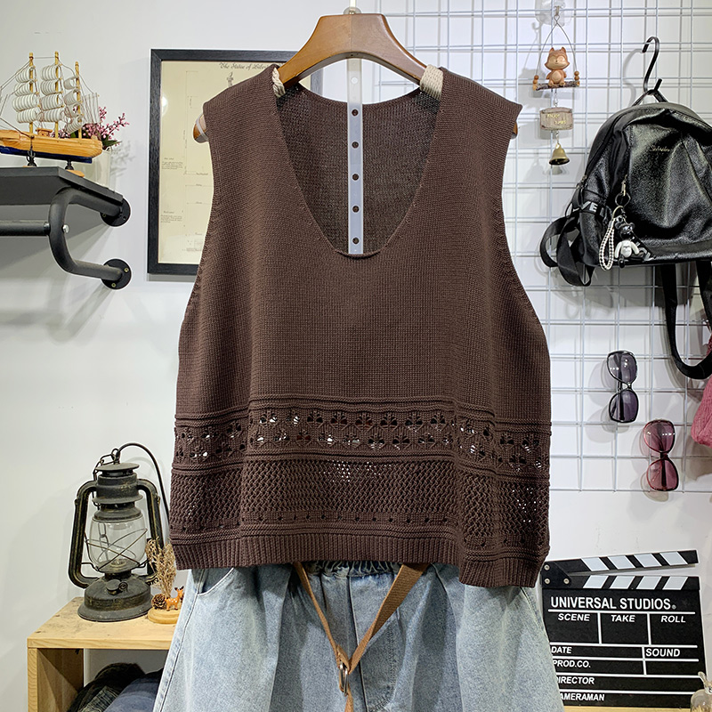 大码镂空短款毛衣坎肩马甲背心
