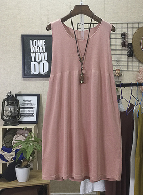 宽松遮肚大码打底衫连衣裙百搭无袖吊带裙女夏季外穿针织韩版背心