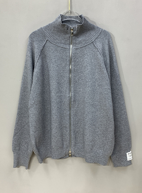 大码洋气厚款长袖拉链针织毛衣外套女春秋宽松半高领外搭黑色上衣