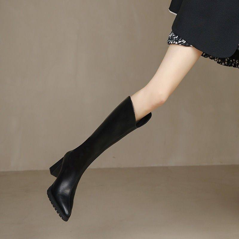 真皮长靴女皮靴2026秋冬新款高跟粗跟尖头不过膝骑士靴显瘦马丁靴,女鞋,骑士靴,淘宝优惠券,粉丝福利购,淘宝优惠卷