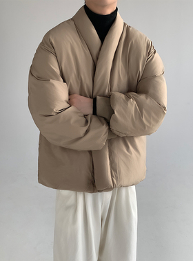 极简纯素风设计加厚面包服立领宽松男士棉衣保暖外套日系复古棉服