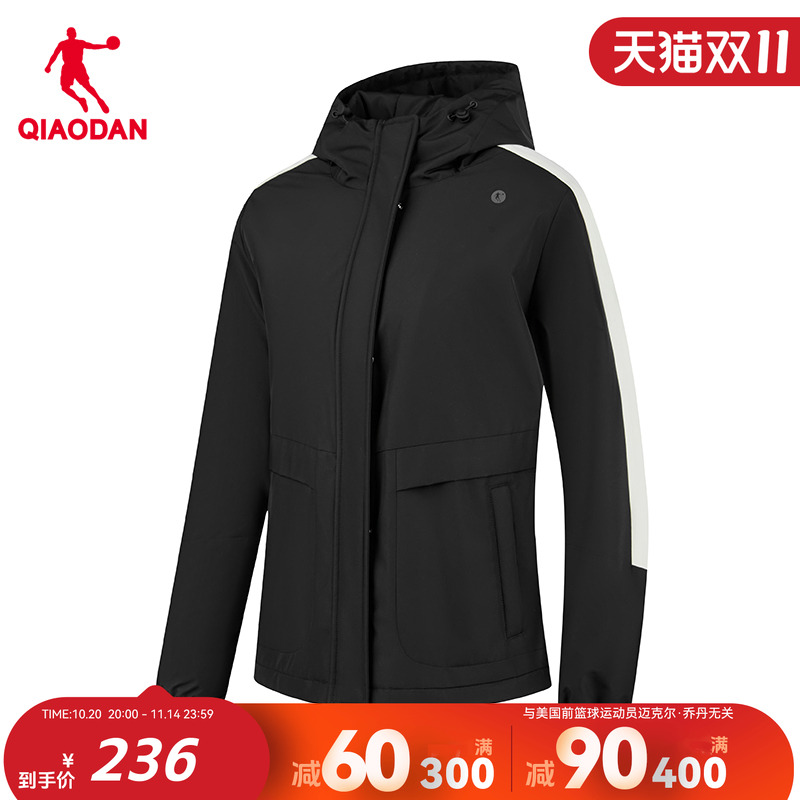 【商场同款】乔丹保暖加绒风衣女生2025冬季新款防风外套2244024
