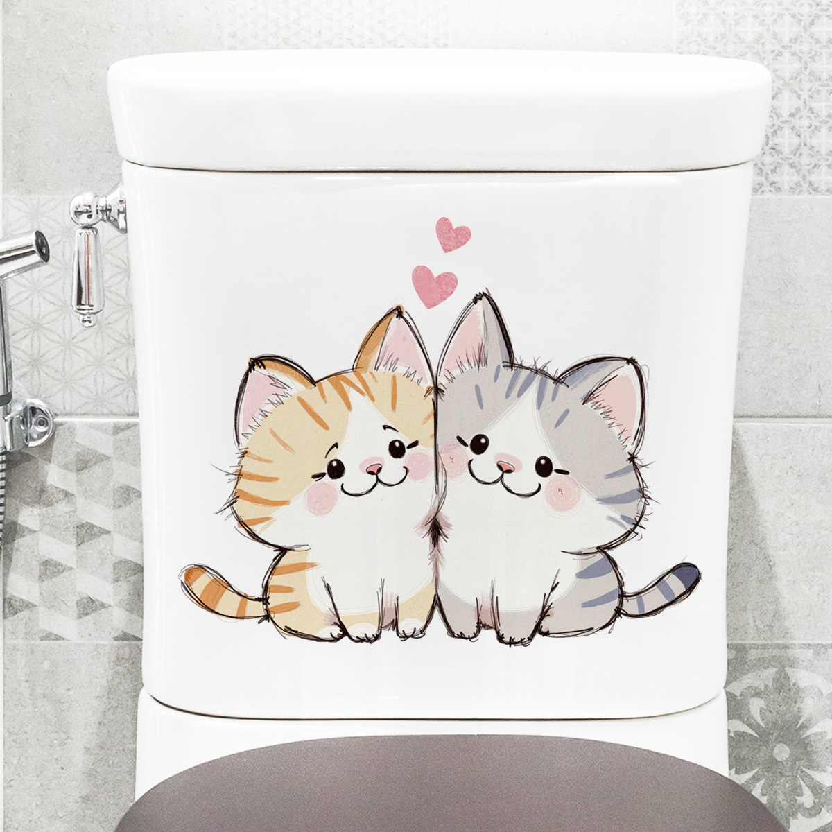 洗手间可爱猫咪自粘墙贴纸马桶盖子水箱装饰贴画托管班床头室内图片