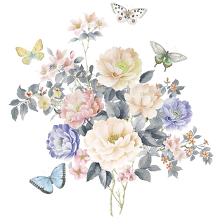 水墨淡彩植物花卉蝴蝶小清新装饰墙贴纸厕所瓷砖马桶贴画水箱盖