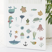 卡通可爱海洋动物鱼浴室瓷砖儿童房间装 饰墙贴画幼儿园防水自粘