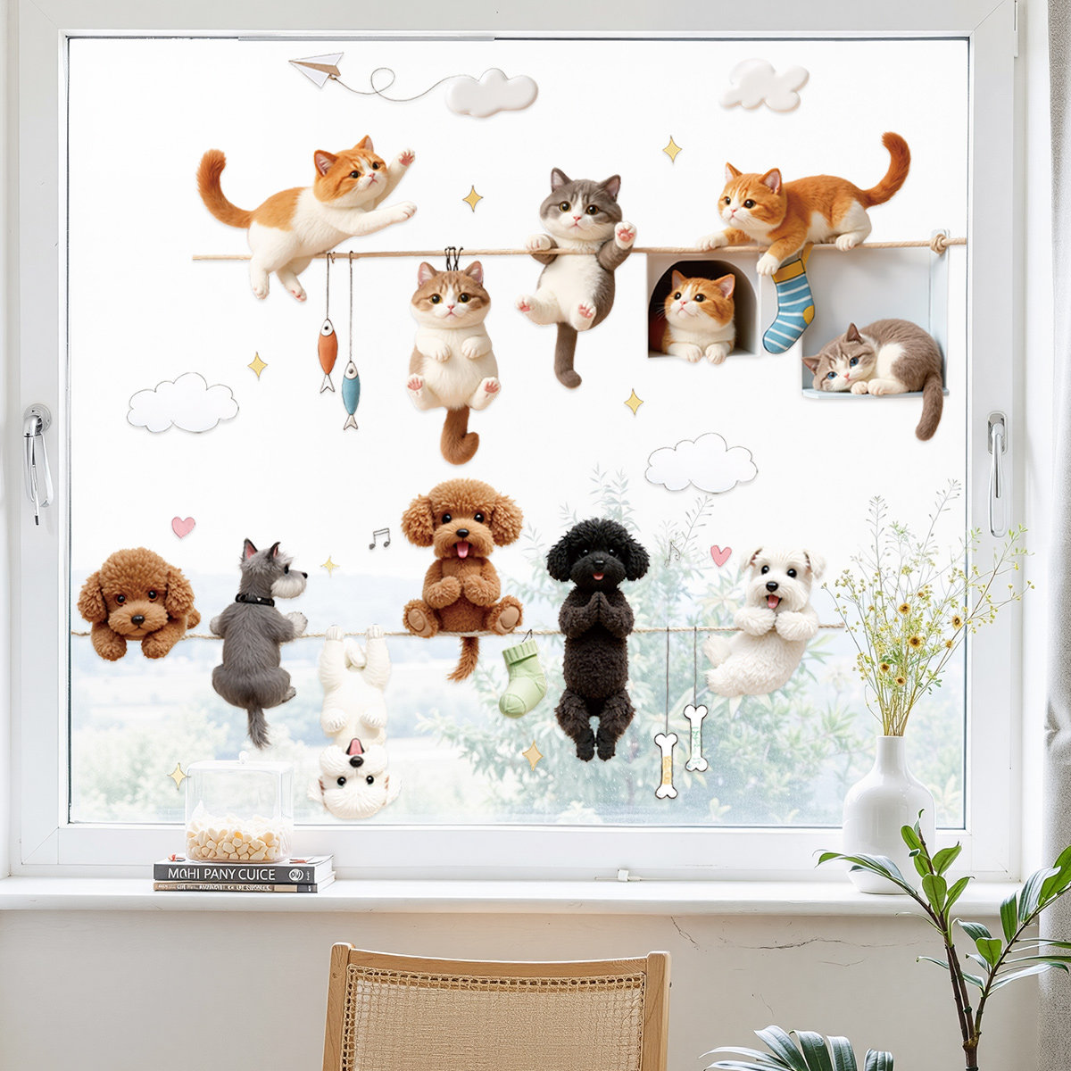 窗户玻璃门瓷砖静电免胶装饰贴纸窗花贴猫咪狗狗可撕宠物店布置,家居饰品,玻璃膜/贴,淘宝优惠券,粉丝福利购,淘宝优惠卷