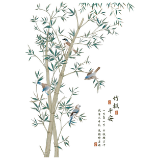 中式竹子墙壁贴纸防水自粘贴画国风墙面装饰客厅卧室墙角房门寝室