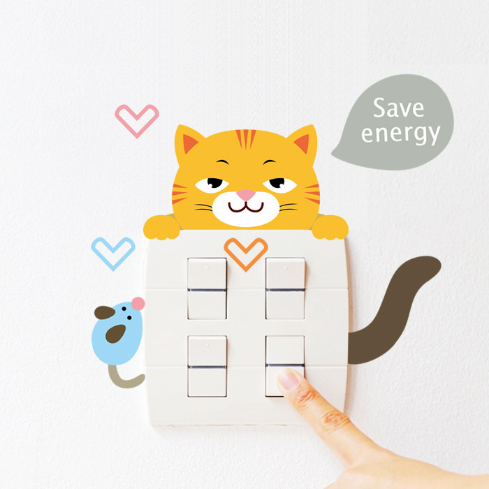 墙贴开关贴小黄猫创意客厅卧室卡通笔记本墙壁随意贴纸幼儿园布置