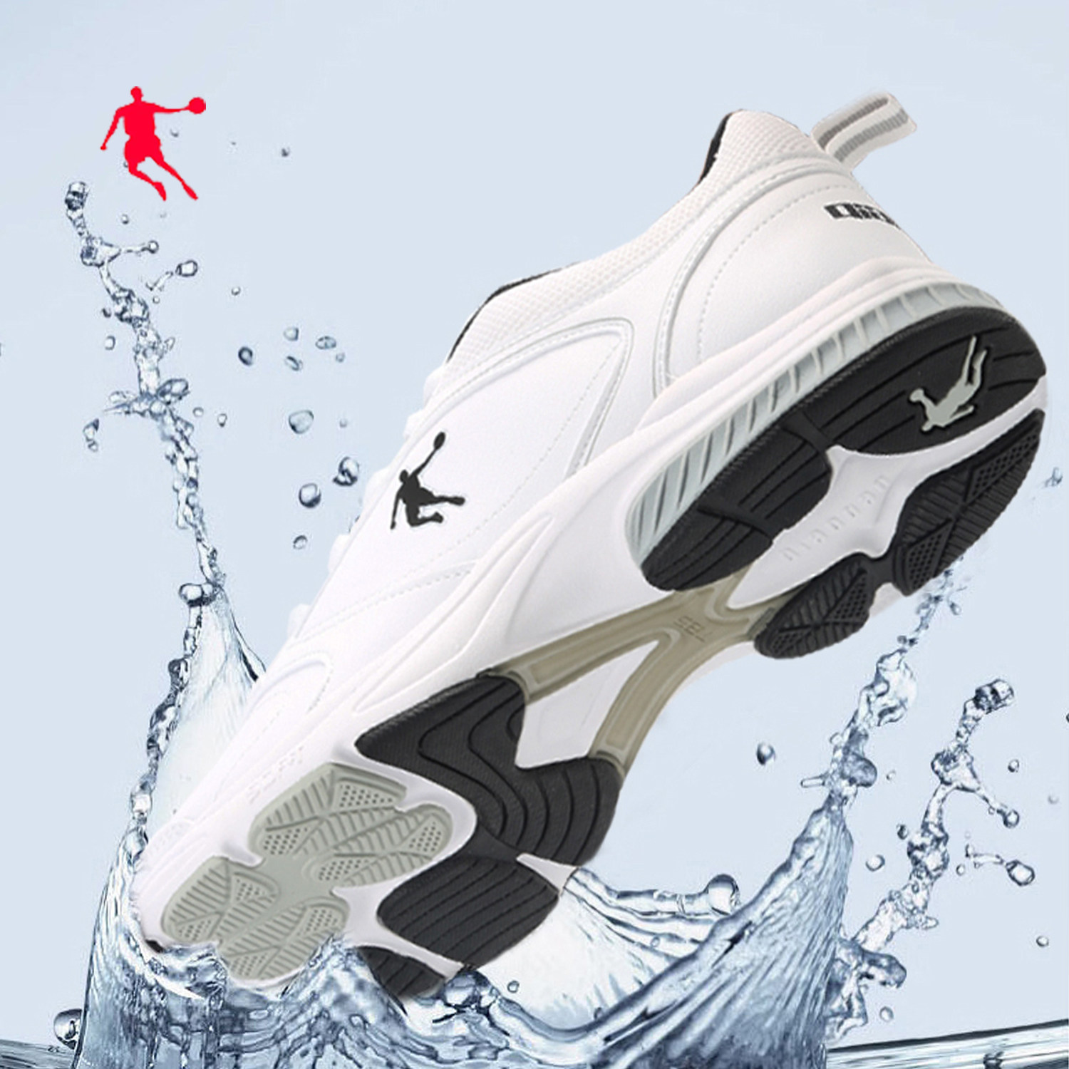 乔丹男鞋软底跑步鞋纯白色运动鞋皮面防水旅游鞋官方正品舒适波鞋