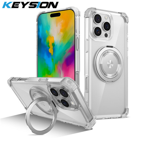 适用iPhone 16 Pro Max手机壳车载强磁吸附苹果16 Plus360°旋转支架保护套简约透明时尚男女款高级感保护壳