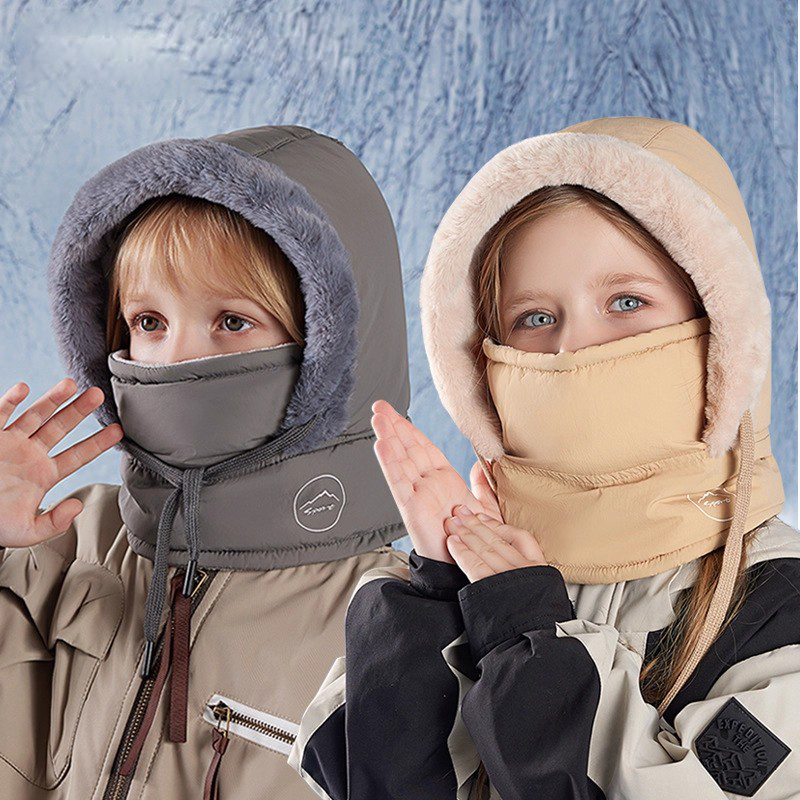 儿童帽子冬季加绒护颈围脖面罩套头帽男女宝宝户外保暖雷锋帽