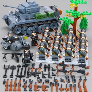 中国积木军事人仔德军士兵人坦克碉堡八路军武器儿童益智拼装玩具