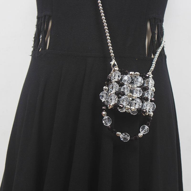 迷你装饰包透明串珠小包包女包ins小众设计单肩斜挎链条包