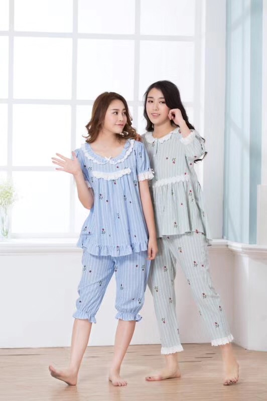 诺茵儿梭织九分裤圆领印花家居服