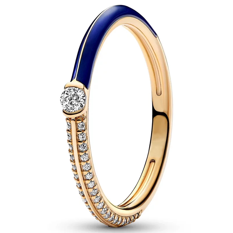 Аутентичное серебро 925 пробы, золотое сияние Me Pave & Blue Who
