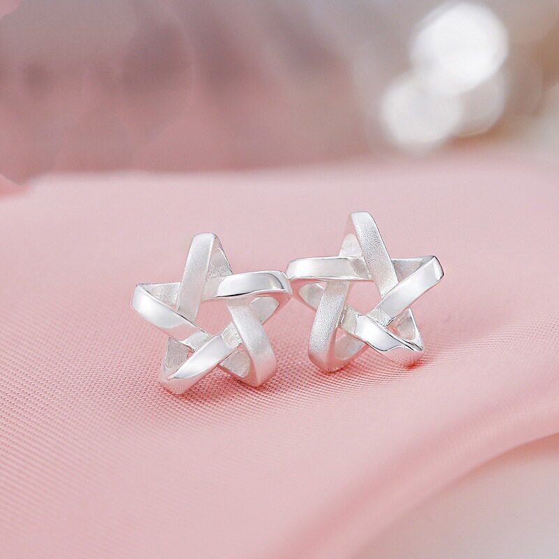 fashion 925 sterling silver jewelry weave star stud earrings