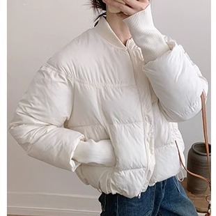 白色短款棒球领羽绒棉服女款2025冬季小个子加厚保暖棉衣棉袄外套