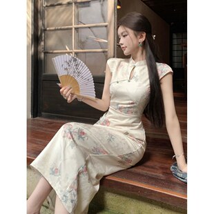 新中式国风改良旗袍连衣裙女夏季日常绝美高级感收腰修身包臀长裙