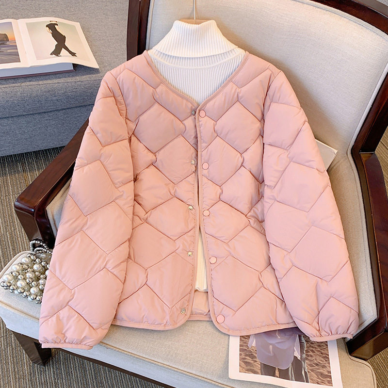 冬季轻薄菱格羽绒棉服女保暖外套