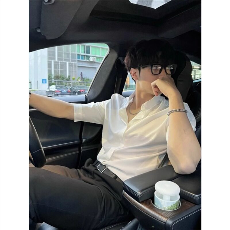 英伦雅痞冰丝立领五分袖男衬衫