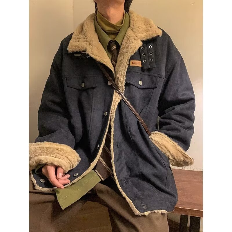 复古羊羔绒翻领男士加厚棉服