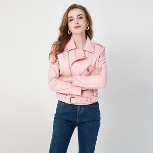 2026新款 水洗机车皮斜拉夹克 欧美女皮衣外套上衣春秋PU斜拉链修身