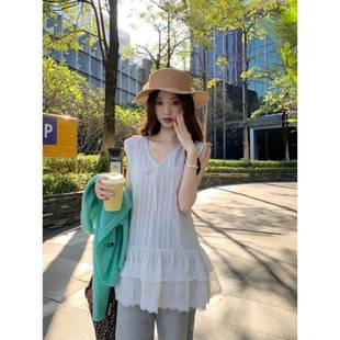 上衣 大码 蕾丝花边背心外穿女夏季 法式 微胖宽松显瘦遮肉设计感无袖