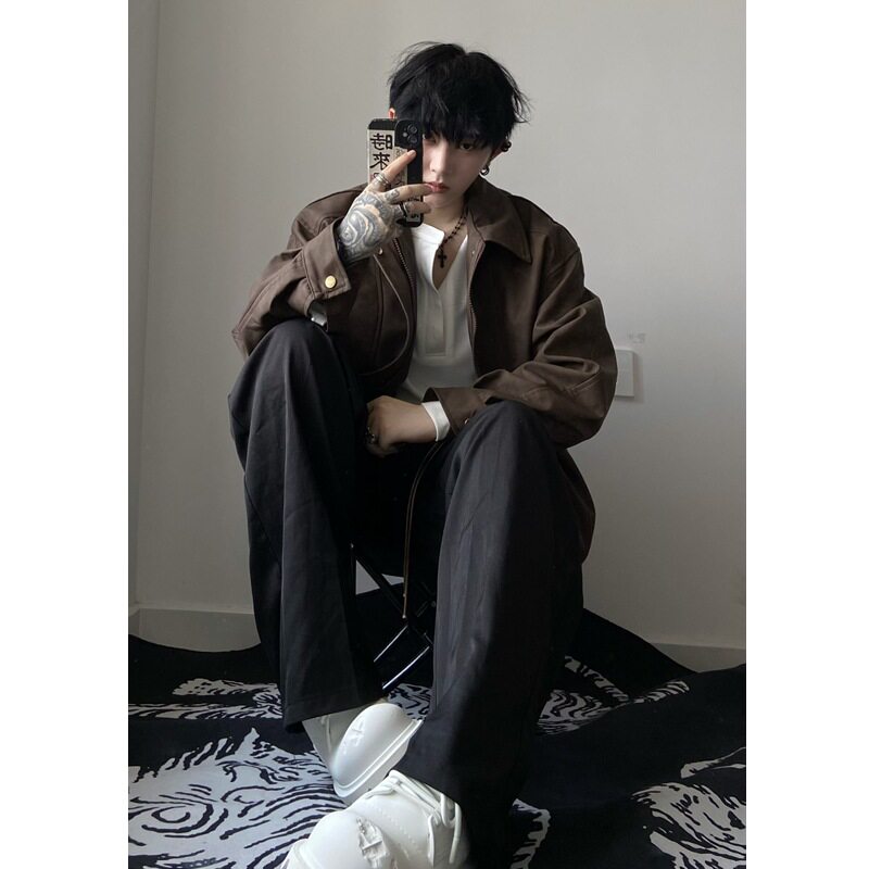 秋冬加厚美式机车PU皮夹克男