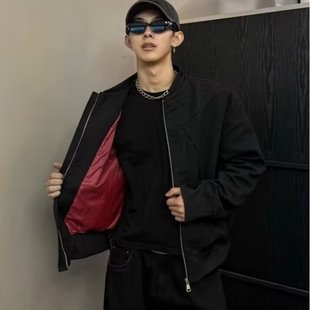 美式廓形飞行员棒球服男秋冬季解构正肩工装夹克潮流硬汉板正外套