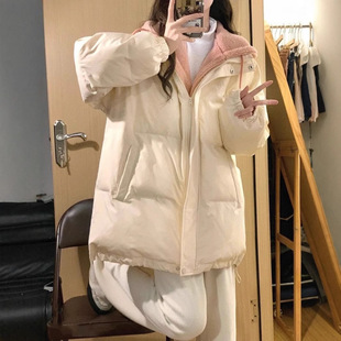 高中学生羽绒服女中长款2025年冬季小个子宽松加厚初中生棉衣外套