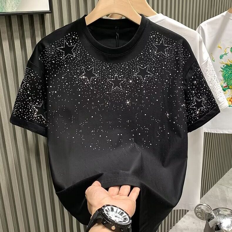 潮牌男士短款修身满天星T恤