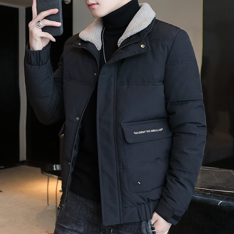 男士短款加厚加绒毛领棉服冬装