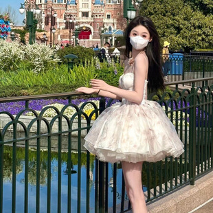 迪士尼穿搭蓬蓬在逃公主裙成人生日礼服高端轻奢小众抹胸连衣裙女
