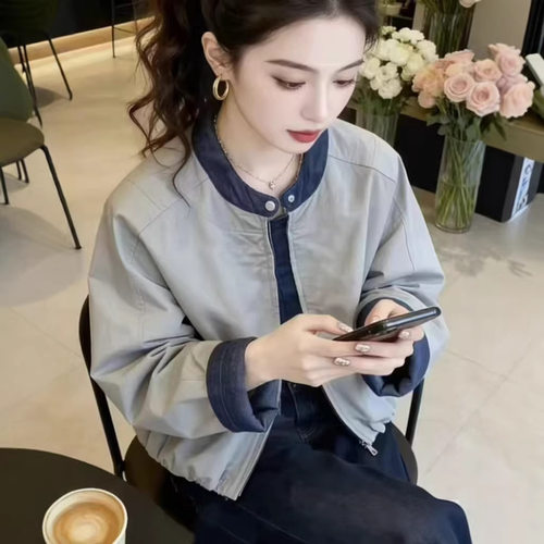 春秋韩版小个子双层立领短外套女