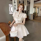 连衣裙子女夏季 新中式 国风改良旗袍短袖 高级感气质收腰仙女蓬蓬裙