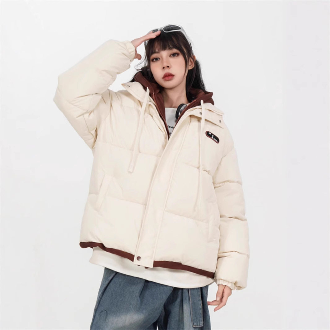 假两件加厚连帽羽绒棉服女冬季12岁大童13少女15初中学生棉衣外套